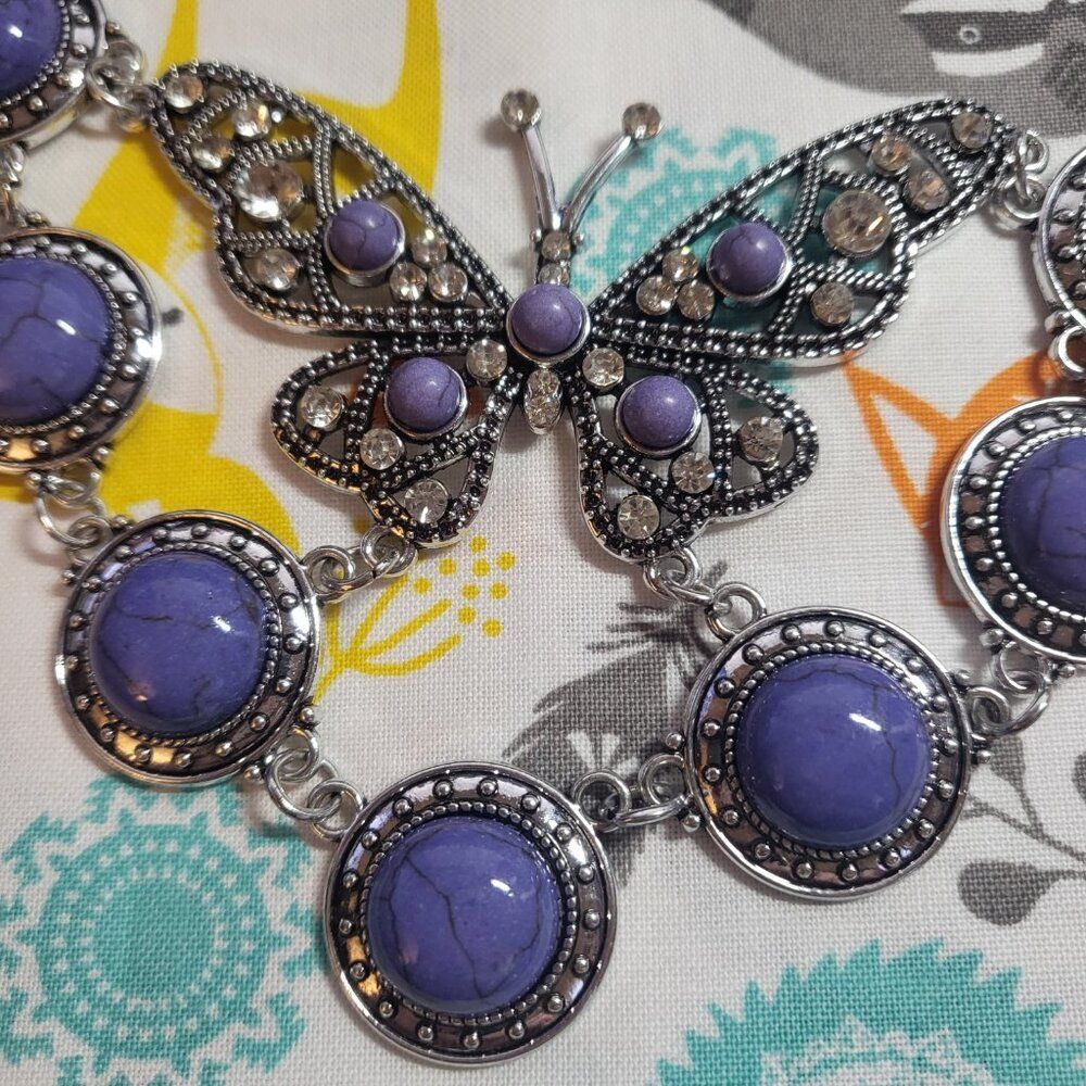 Mojave Purple Butterfly Crystal Bib Necklace - Picture 4 of 6